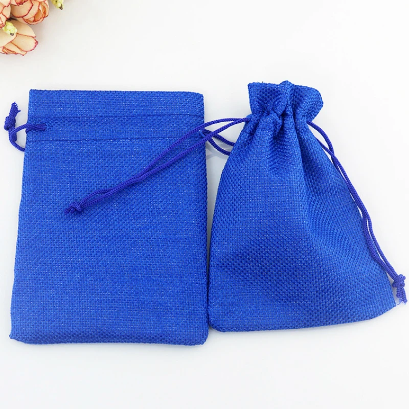 50 шт. красочная Джутовая сумка мешочек для хранения ювелирных изделий Винтаж холщовый мешок роскошная коробка для конфет предметы для вечеринки подарок упаковочный пакет набор крафт-бумаги - Цвет: Blue