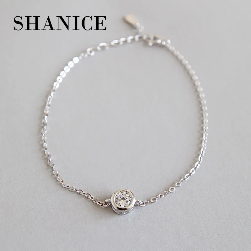 SHANICE Корея Настоящее серебро 925 проба один CZ браслет ювелирное изделие для женщин День Рождения Аксессуары подарок Студенческая Женская