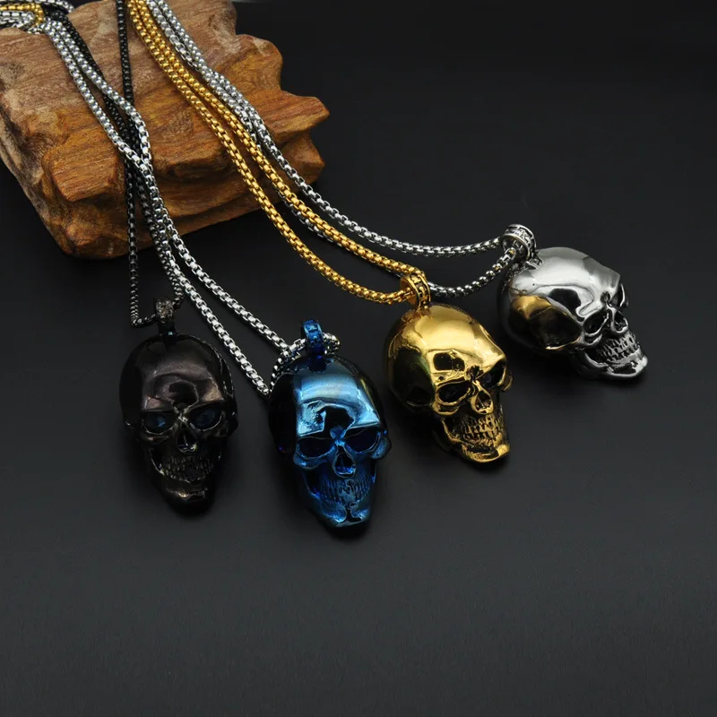 MCSAYS Punk Jewelry Stainless Steel Skull Head Pendant Box Chain ...