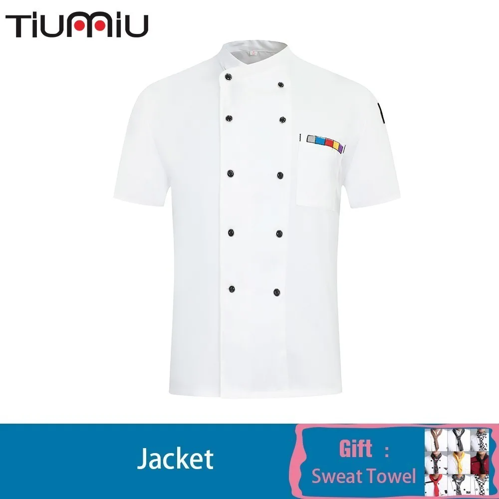 

Chef Jacket Summer Uniform Kitchen Hotel Wholesale Fast Food Restaurant Milk Tea Bakery Chaquetilla Work Clothes Print Logo