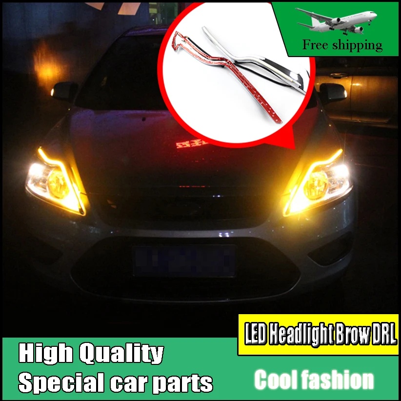 

Car Styling LED Headlight Brow Eyebrow Daytime Running Light DRL With Yellow Turn signal Light For Ford Focus MK2 2009-2014