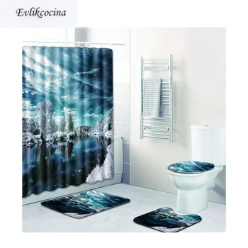 

Free Shipping 4Pcs Ice Forest Banyo Paspas Bath Mats Set Anti slip Bathroom Tapete Banheiro Washable Toilet Rugs Alfombra Bano