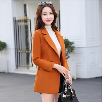

2017 autumn and winter fashion woolen coat long section of women's woolen coat Korean Slim suit collar tide