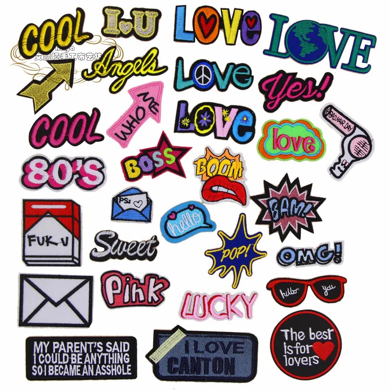 1 pcs OMG cool Love BAM BOOM words embroidered iron on patches cloth accessories bag hat repair Appliques phone decor diy | Дом и сад