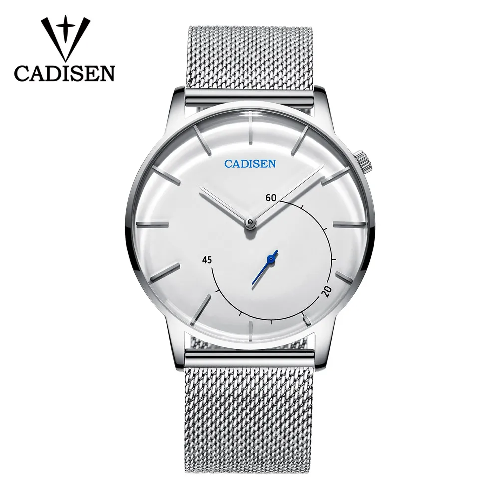 CADISEN, мужские часы, Лидирующий бренд, роскошные, изогнутые, стеклянные, часы, мужские, бизнес, повседневные, креативные, с сетчатым ремешком, кварцевые часы, Relogio Masculino - Цвет: White steel belt