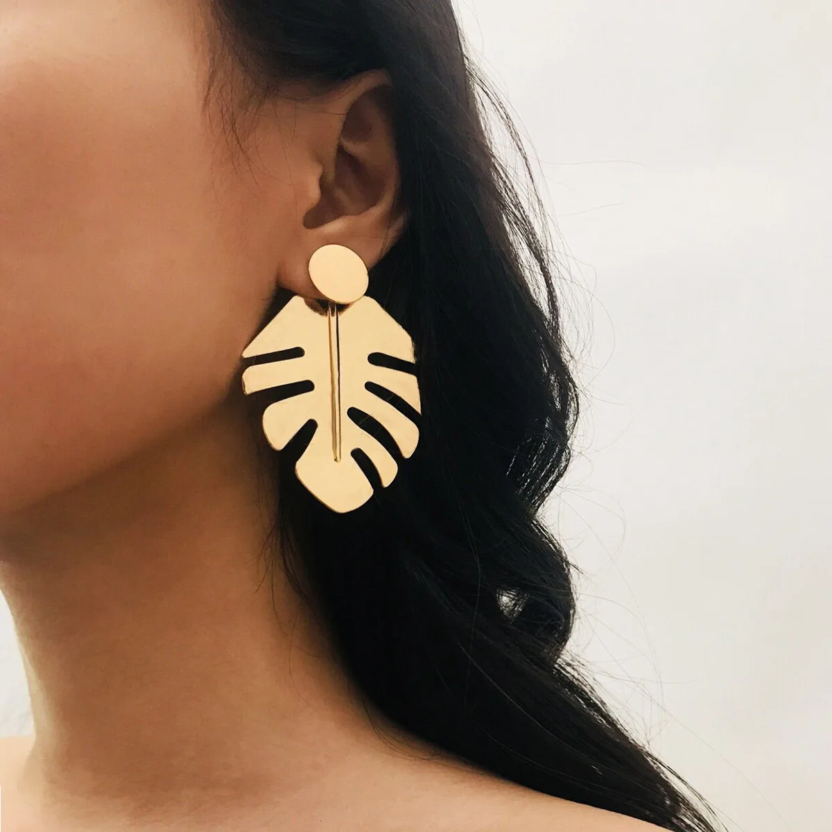 KingDeng Большие Золотые Серьги Leaf Fish Bone Fashion Street Beat Punk Ювелирные Изделия Сплава