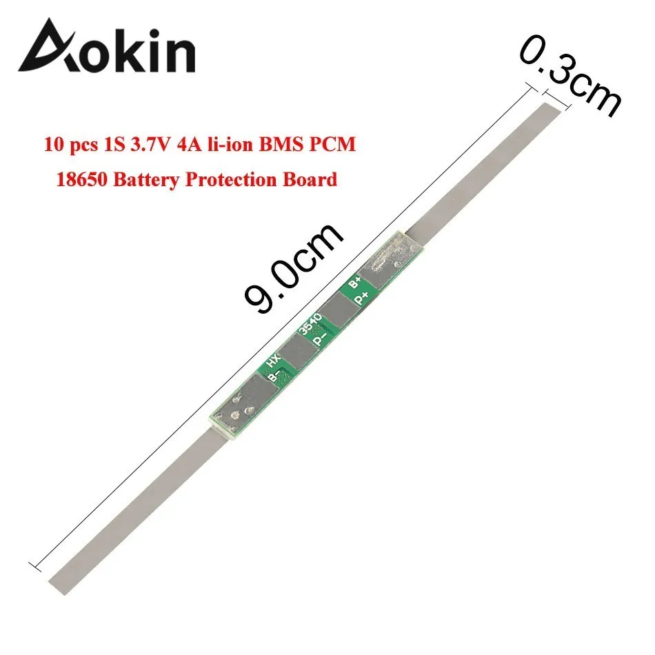 

Aokin 10 pcs 1S 3.7V 4A Li-ion BMS PCM 18650 Battery Protection Board PCB for 18650 Lithium Lion li Battery Double MOS