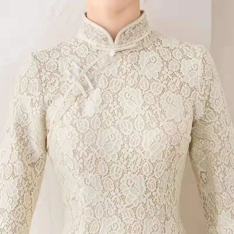 Китайское традиционное длинное платье Чонсам QIPAO с коротким рукавом, Классическая Женская одежда LONGUETTE