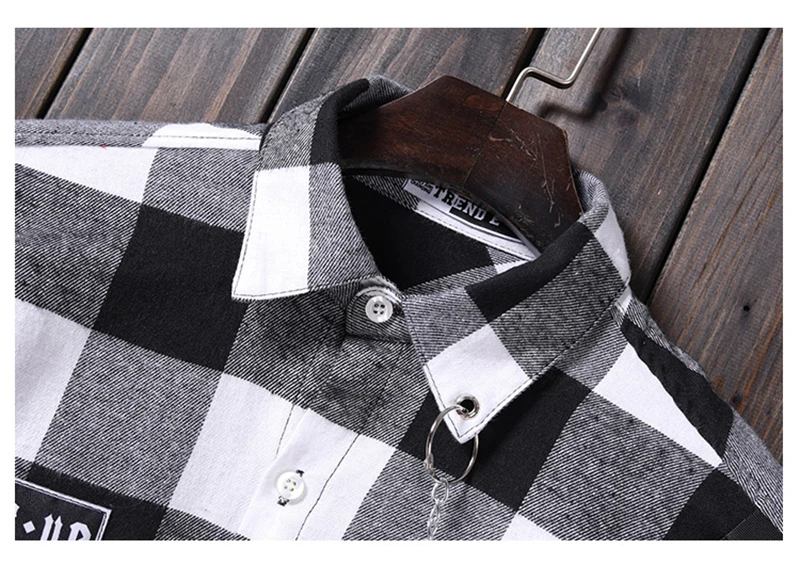 Red And Black Plaid Patchwork Shirt Men  (19)