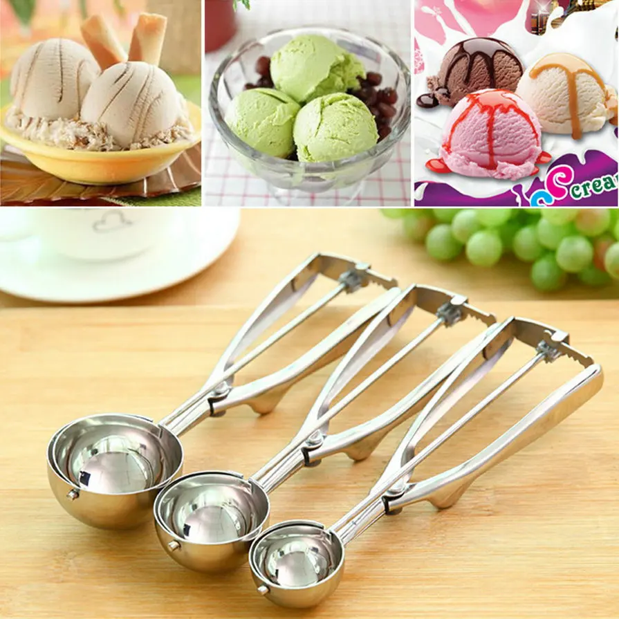 

4CM 5CM 6CM Kitchen Ice Cream Mash Potato Scoop Stainless Steel Spoon Spring Handle Kitchen Accessories Wholesale New Arrival