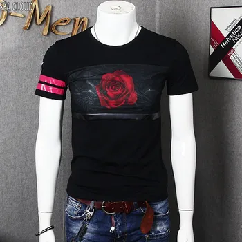 

72 Free shipping plus size male summer clothing fat 7xl 8xl cotton o-neck Character with rose short-sleeve Casual t-shirt