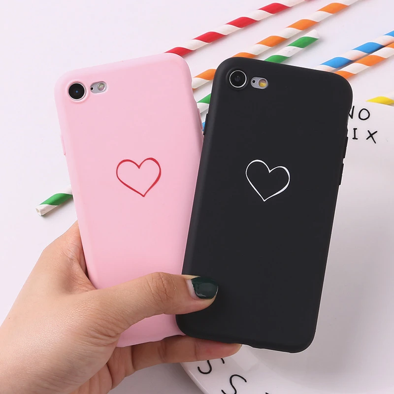 Cute Pink Black Love Soft Colour Tpu Phone Case For Iphone 6s 8 7 6 S Plus 9 Matte Back Coque For Iphone X Xs Max Xr Cases Cover Phone Case Covers Aliexpress