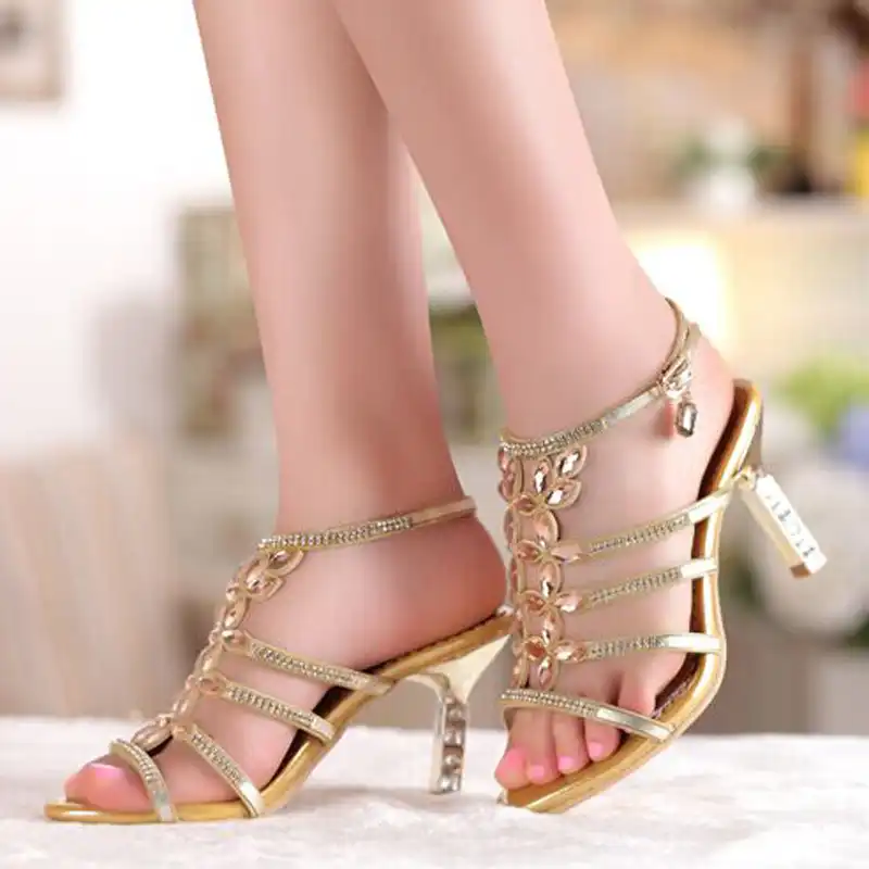 gold floral heels