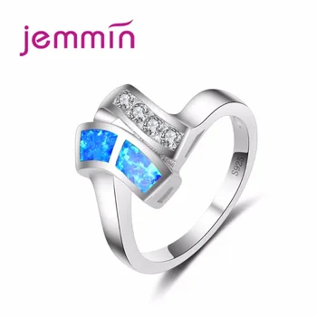 

Women Unique Crooked Silver Ring Fahsion 925 Sterling Silver Jewelry Blue Opal Ring Sparkling Brand Loop for Engagement