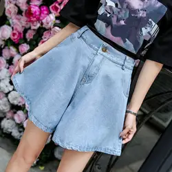 2019 Летние Новые однотонные свободные широкие джинсы женские модные шорты с высокой талией повседневные джинсовые шорты с карманами