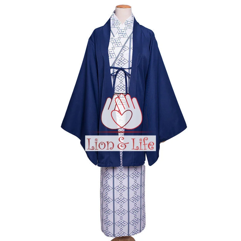 Japanese Men Winter Hotspring Blue Kimono Yukata Traditional Cosplay ...