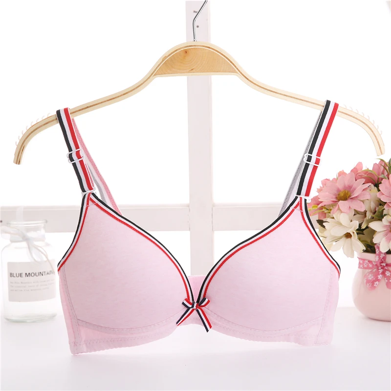 Solid Cute Bow Bras Cotton Student Girls Push Up Bras 32b 34 B 36 B  Wirefree Bras for Small Chest 3/4cup Underwire Gray Color