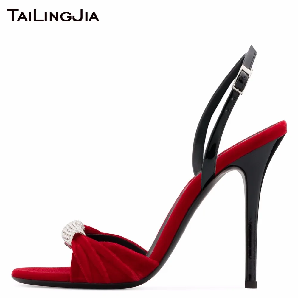 

Handmade Brand High Quality Woman Sandals Women Shoes Rhinestones High Heel Open Toe Slingback Velvet Summer Ladies Sandals 2019