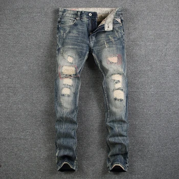 

Italy Style Fashion Men Jeans Vintage Slim Fit Cotton Denim Long Pants hombre Ripped Jeans For Men Brand Classical Jeans homme
