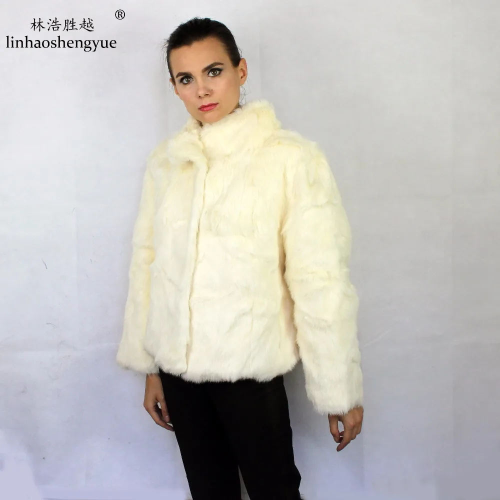 Linhaoshengyue/кожаное пальто средней длины, пальто из натурального меха кролика, зима 2011, женская тонкая верхняя одежда с длинным рукавом с лисой