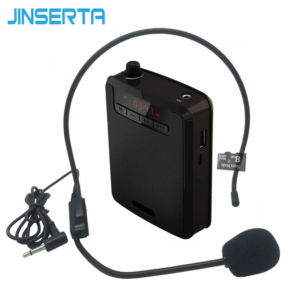 JINSERTA портативный усилитель голоса поясной ремень клип с FM TF MP3 Powerbank для учителя обучения гиды МегаФон