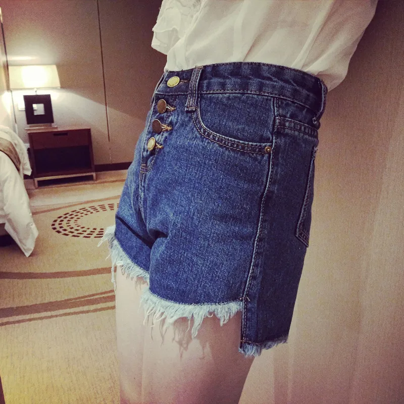 

2018 Korean version of vintage high waist denim shorts, female fringed tassels shorts, loose big size, wide legged trousers