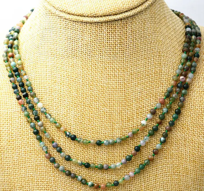 

Beautiful 3 rows 4 mm Natural multicolor Indian agate beads gem necklace 17-19 WW