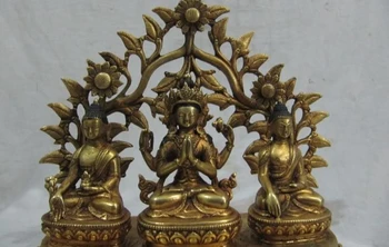 

Tibet Fane 100% Pure Bronze 24K Gild Three Kwan-Yin Bodhisattva Buddha Set