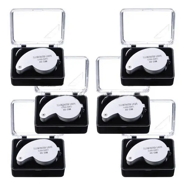 New 6pcs 40x 25mm Magnifying Glass Jeweler Eye Loupe Magnifier With LED Light Case | Инструменты