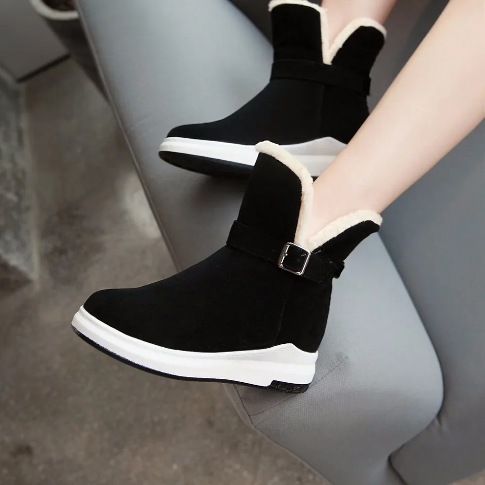 Botas de nieve planas con hebilla para Mujer, zapatos de punta redonda,  calzado de invierno - AliExpress