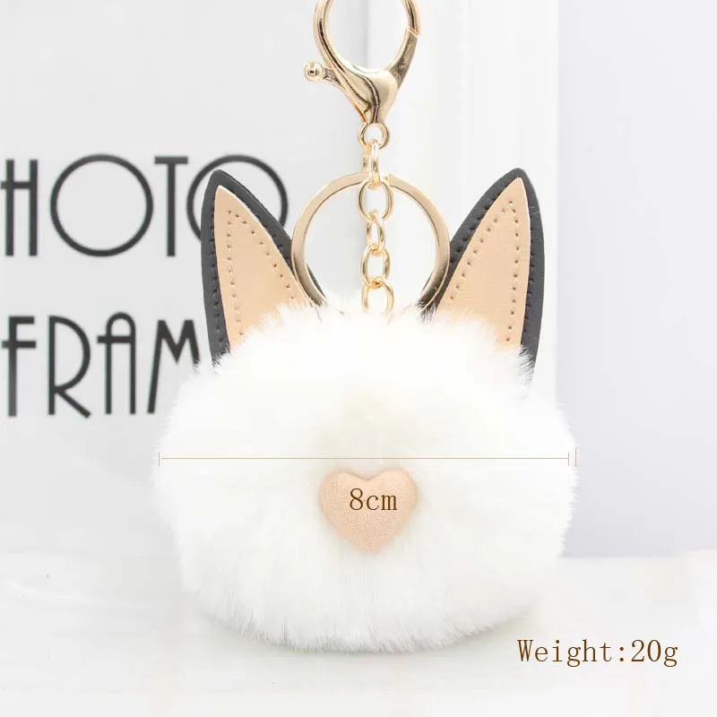 Милый Кот сердце брелок помпон кролик мех мяч брелок пушистый помпон брелок для женщин брелок для ключей Автомобильная сумка талисманы кольцо для ключей N2735 - Цвет: white