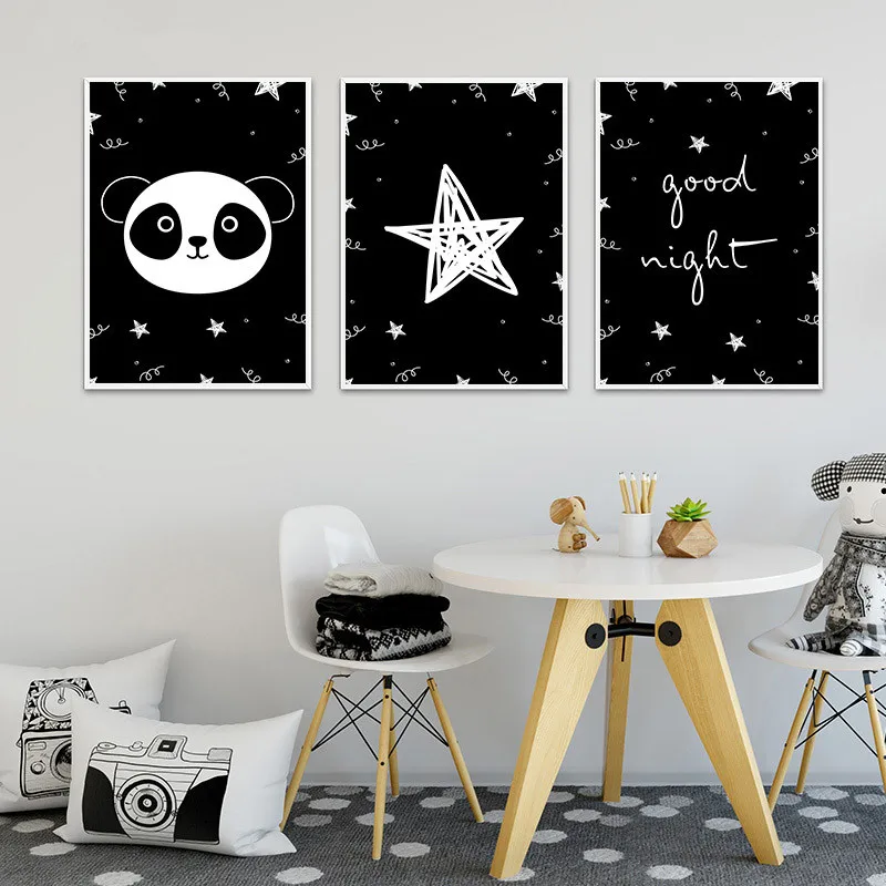 Cartoon-Panda-Canvas-Print-Black-and-White-Wall-Art-Poster-Nursery-Painting-Nordic-Kid-Decoration-Picture