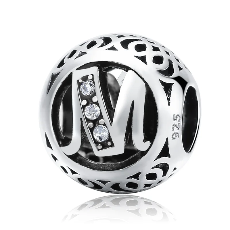 AZIZ BEKKAOUI фирменный дизайн 925 серебряные фирменные бусины Алфавит подходят diy браслет-Шарм 925 серебряная буква подвески - Цвет: Beads M