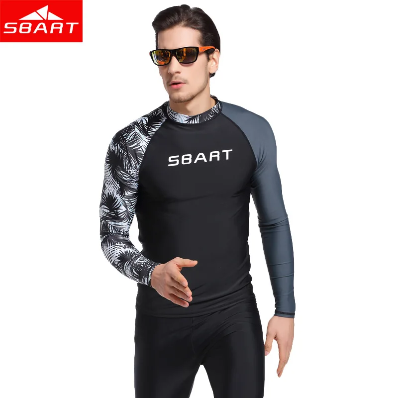 

SBART New Men Windsurf Rashguard Lycra Surf Swim Shirt UV Protection Rash Guard Diving Tops Long Sleeve Plus Size 3XL Swimsuit L