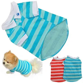 

Dog Puppy Summer Cute Paw Striped Pattern Pet Polo Shirt Tee Clothes Costume