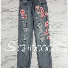 Новые Модные Винтажные рваные женские джинсы брюки элегантные тертые беленые джинсы с заниженной талией Прямые Узкие повседневные джинсы