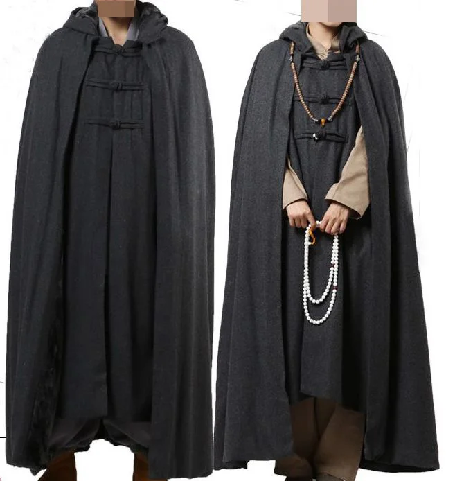 

newest gray winter warm wool long cape lay meditation cloak buddhism shaolin abbot monks martial arts nun suit clothing gown