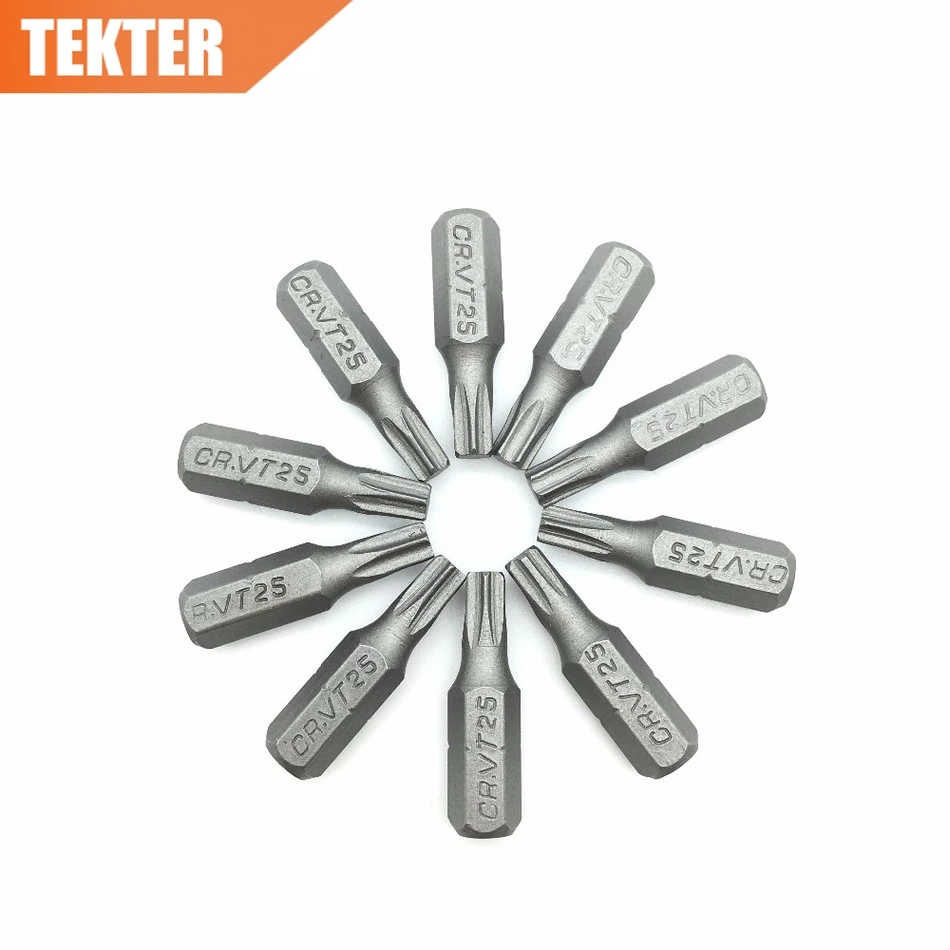 TEKTER 10 шт. хром ванадиевой Cr v стали Torx отвертка Биты T25 25 мм шестигранный хвостовик