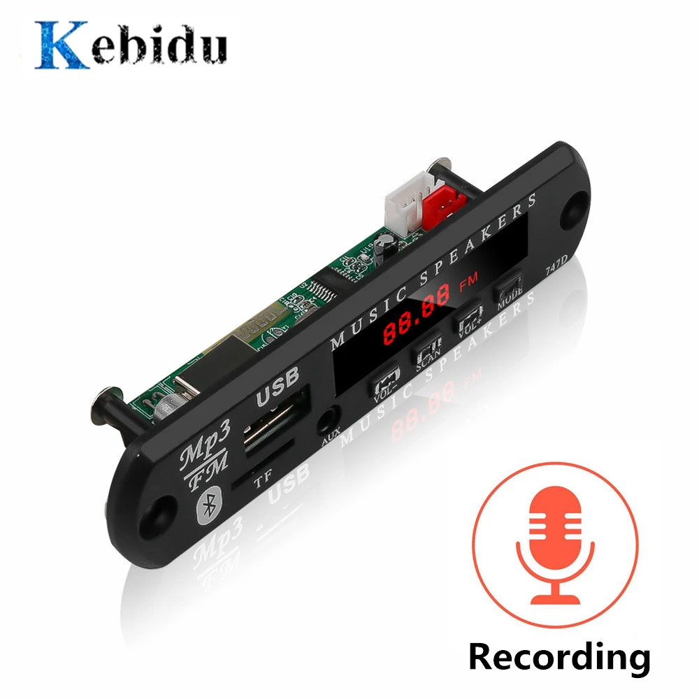 

KEBIDU Decoding Board Module Bluetooth MP3 LED 12V DIY USB TF FM Radio Module Wireless Bluetooth Decoder Record MP3 Player