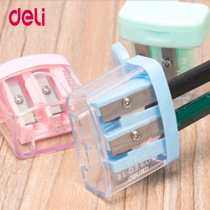 

Deli 0576 Double Holes Plastic Pencil Sharpeners Candy Color Transparent Standard Pencil Cutting Machine