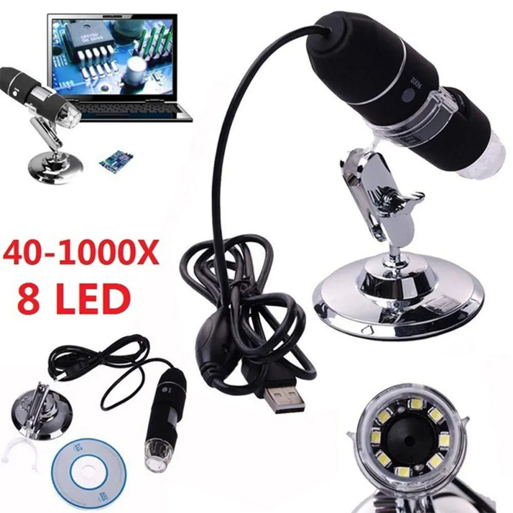 

2MP USB Digital Microscope 1000X Endoscope Zoom Camera Magnifier+Stand Device 8 LED Microscopio Endoscope Camera Waterproof USB