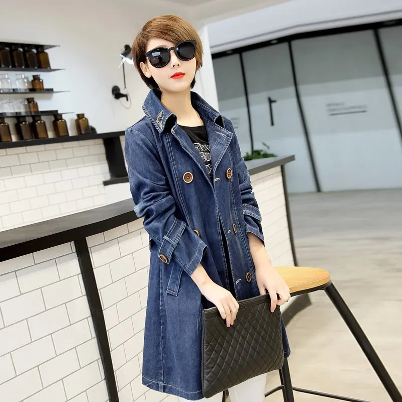 Plus Size Oversized Women Denim Jacket Long Sleeve Double-breasted Jeans Coat Female Denim Outerwear Coats