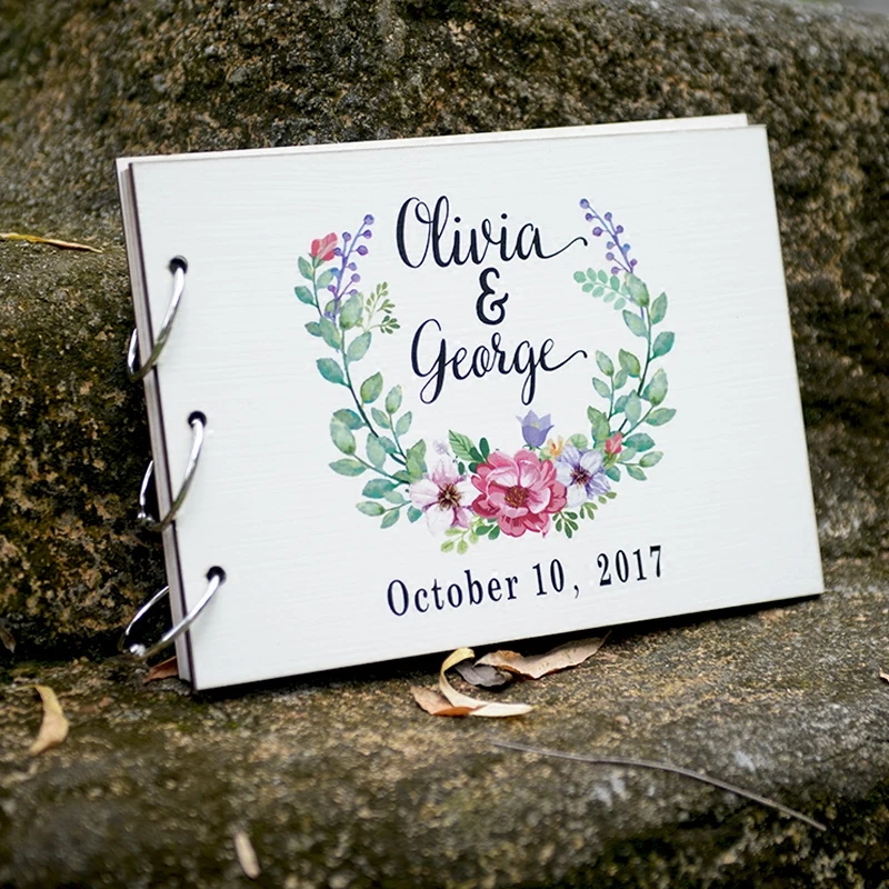 1 peça lote personalizado capa de madeira assinatura guestbook empresa