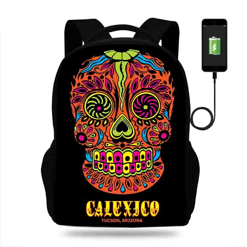 

Bagpack Men College Sugar Mexican Skull Backpack usb Charger Schoolbag for Laptop Backpacks for Women School Bag Boys Girls