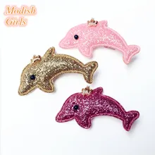 15pcs/lot Animals Cartoon Dolphin Glitter Felt Hair Clips for Baby Girls Hotsale Princess Barrettes Baby Pink Hairpin Gold Rose