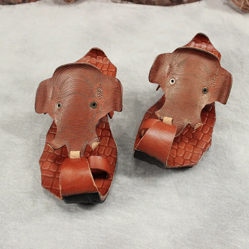 

Original summer new leather personality set toe low heel slippers women wear soft bottom casual top layer leather sandals female