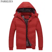Новая трендовая Красная Зимняя мужская куртка с капюшоном,, брендовая новая куртка с хлопковой подкладкой, парка, Homme, со съемным капюшоном, модные мужские пальто, куртки, верхняя одежда