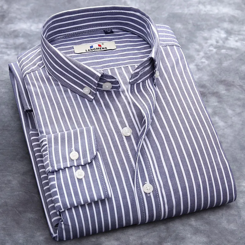 Lang men g брендовая Новая модная полосатая Мужская рубашка хлопок повседневные рубашки Высокое качество с длинным рукавом мужская деловая рубашка - Цвет: COLOR1003