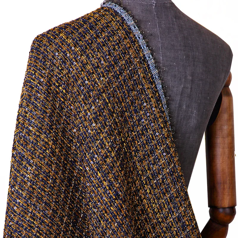 Gold line sequins tweed fabric autumn and winter thick fabrics wholesale -390gsm | Дом и сад