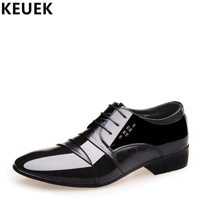 

Spring Autumn Men Dress shoes Pointed Toe Lace-Up Casual leather shoes Fashion Office Business Shoes Male Flats 033